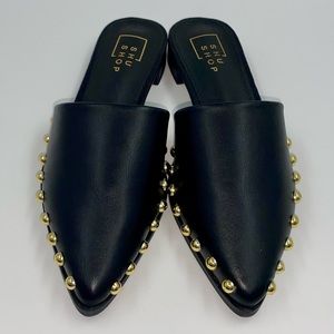 Shu Shop Trina Black Studded Slides Flats Shoes -Order 1/2 size up- pointy toes